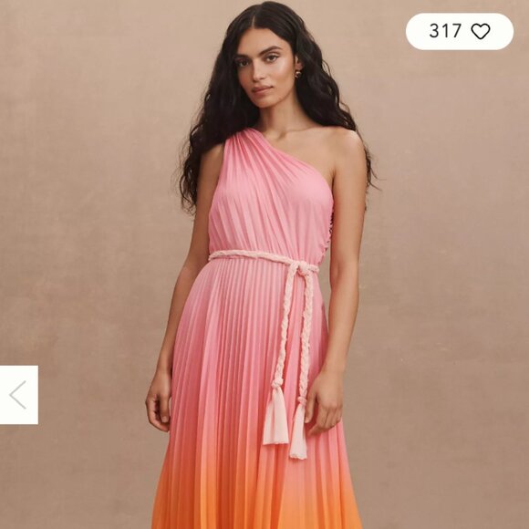 AMUR Garrett One-Shoulder Belted Pleated Chiffon Gown - S - Picture 2 of 7